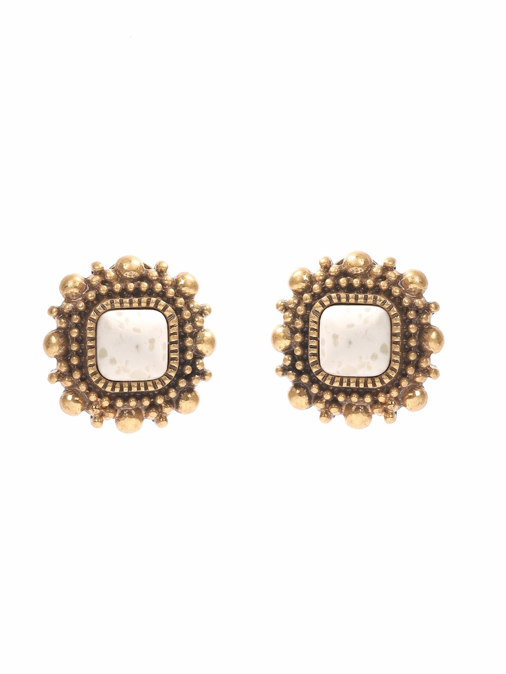 Gold-Tone White Stone Floral clip on Earring